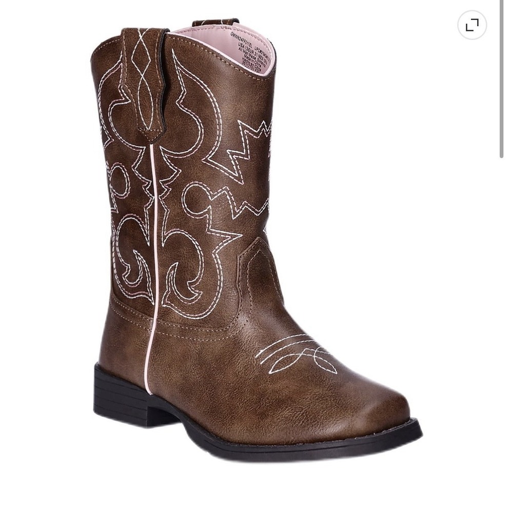 Wonder Nation Youth Girl's Brown Square Toe Western Cowboy Boots Size 1